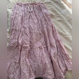 Elegant Pink Eyelet Maxi Skirt